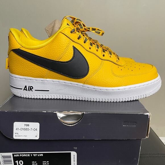 Nike x NBA Air force 1 Amarillo Large black swoosh yellow mens 10 - Picture 2 of 11